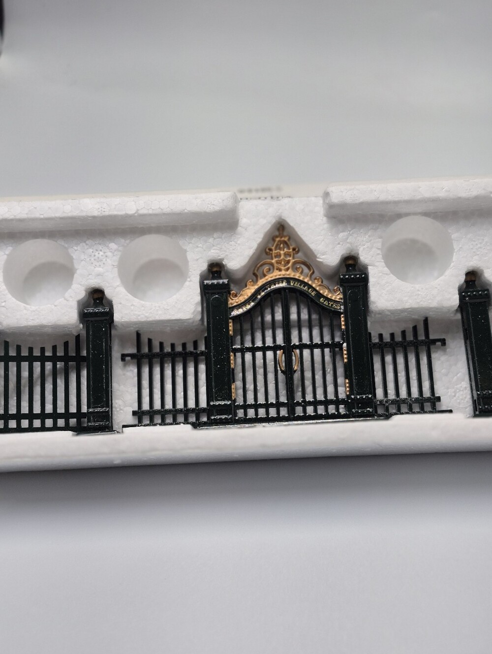 Department 56 village rhodes, iron gate, and fence,